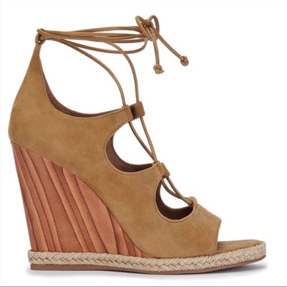 Tory Burch Shoes - Tory Burch Wedge Heels Lace Up Suede Leather Wooden Jute Heels Womens 8